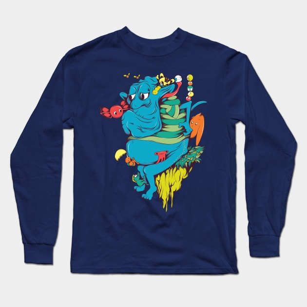 Blue Cartoon Monster Long Sleeve T-Shirt by Tpixx